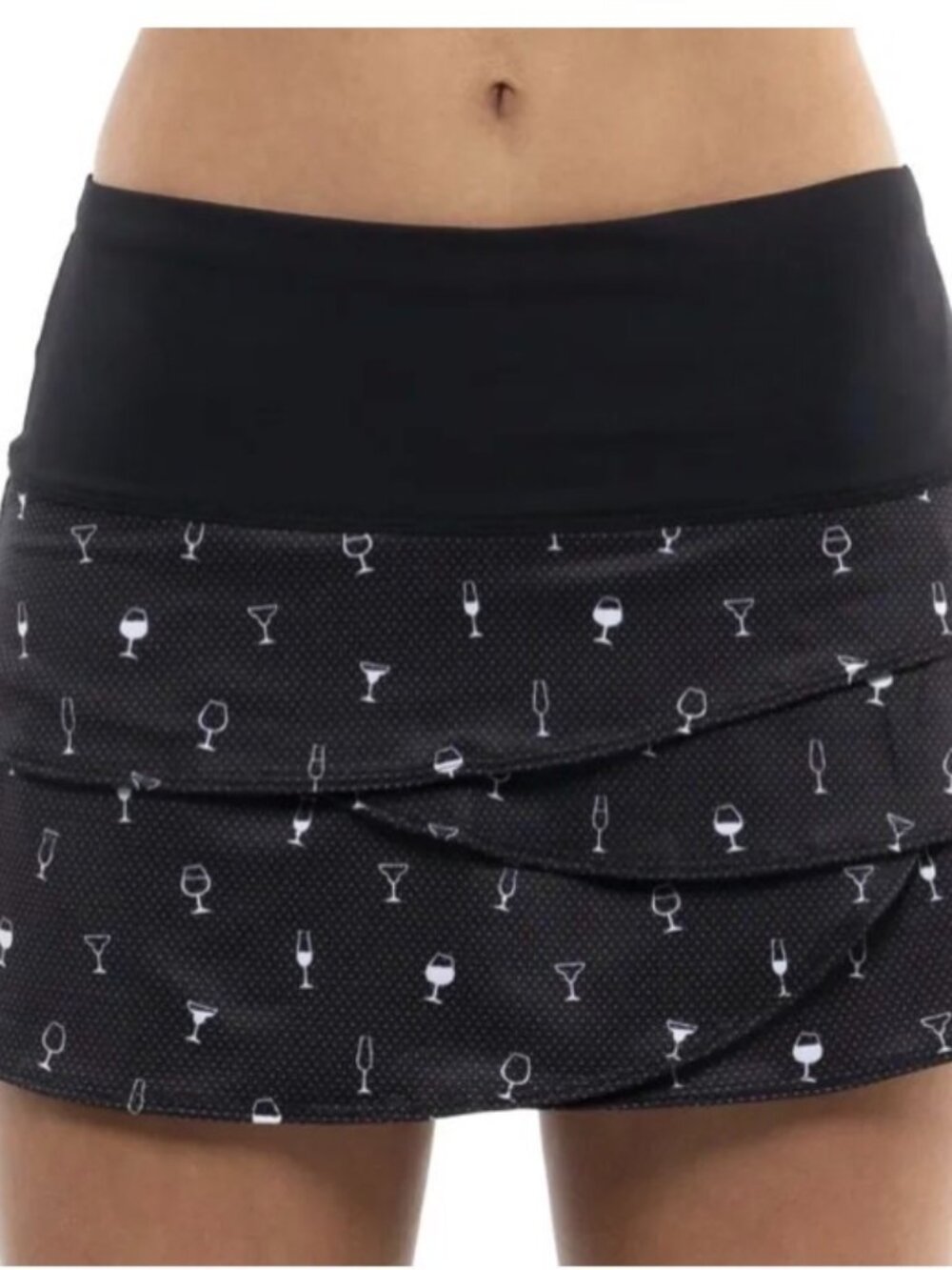 Lucky in Love "Cheers to You" Novelty Black & White Print Scallop Tennis Skirt S